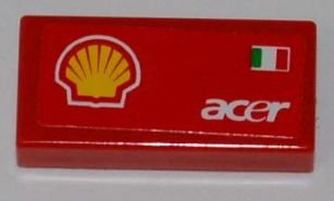 LEGO part Platte 1 x 2 mit Shell Logo, Italienische Flagge und 'acer' Muster Modell Linke Seite (Aufkleber) - Set 8123 (3069pb0193L)