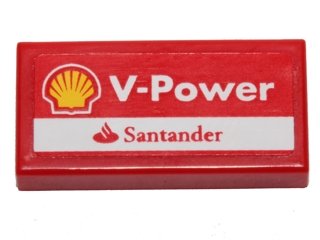 LEGO part Piastrella 1 x 2 with Shell 'V-Power' and Santander Logo Pattern (Adesivo) - Set 40190 (3069pb0419)