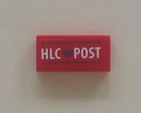 LEGO part Tile 1 x 2 with 'HLC' Heart 'POST' and Black Lines Pattern (Sticker) - Set 41310 3069pb0828