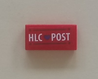 LEGO part Tile 1 x 2 with 'HLC' Heart 'POST' and Black Lines Pattern (Sticker) - Set 41310 (3069pb0828)