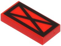 LEGO part Tile 1 x 2 with Black Cross in Rectangle Pattern 3069pb1123