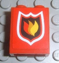 LEGO part Stein 1 x 2 x 2 con Soporte de Eje Interior con patrón Insignia Logo de Fuego (Pegatina) - Set 7945 3245bpb05