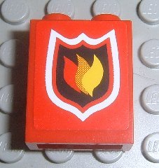 LEGO part Stein 1 x 2 x 2 with Inside Axle Holder with Fire Logo Badge Pattern (Sticker) - Set 7945 (3245bpb05)
