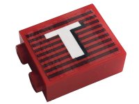 LEGO onderdeel Steen 1 x 2 x 2 met binnensteunpen met Grijze Strepen en Witte Hoofdletter T Patroon Model Linkerkant (Sticker) - Set 10272 3245cpb146L