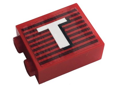 LEGO part Mattone 1 x 2 x 2 con Supporto Perno Interno con Motivo Strisce Grigie e Lettera Maiuscola T Bianca Lato Sinistro (Adesivo) - Set 10272 (3245cpb146L)