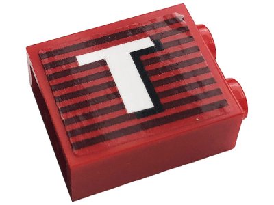 LEGO part Mattone 1 x 2 x 2 con Portastud Interno con Strisce Grigie e Motivo Lettera Maiuscola T Bianca Lato Destro (Adesivo) - Set 10272 (3245cpb146R)