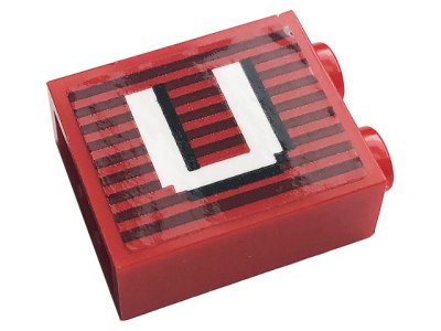 LEGO part Stein 1 x 2 x 2 mit Innenstift-Halter mit grauen Streifen und weißem Großbuchstabe U Muster (Aufkleber) - Set 10272 (3245cpb151)
