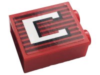 LEGO part Stein 1 x 2 x 2 avec support de tenon intérieur avec motif rayures grises et lettre capitale blanche C (Autocollant) - Ensemble 10272 3245CPB153