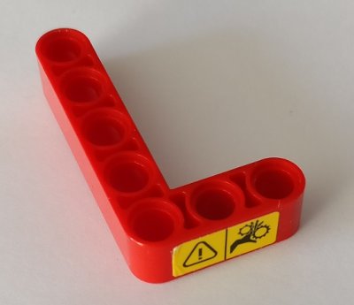 LEGO part Technic, Liftarm, Modified Bent Épais L-Shape 3 x 5 with Warning Sign on Front Pattern (Sticker) - Set 42082 (32526pb016)