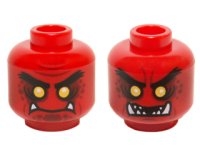 LEGO part Minifigure, Head Dual Sided Alien Black Eyebrows, Yellow Eyes, Dark Red Spots, 2 Fangs, Closed Mouth / Open Mouth Teeth Pattern 3626pb1488