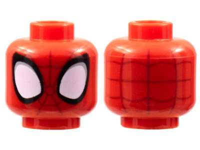 LEGO part Minifigure, Head Alien with Spider-Man Dark Red Webbing, Large White Eyes with Light Bluish Gray Edges and Black Borders Pattern - Hollow Stud (3626pb2951)