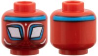 LEGO part Minifigure, Head Alien with Spider-Man Large White Diamond Eyes with Dark Azure Borders and Headband, Webbing and Highlights on Dark Red Background Pattern 3626pb3945