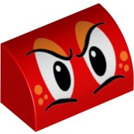 LEGO part Slope, Curved 1 x 2 with Black and White Stern Eyes, Orange Eye Shadow and Freckles Pattern (37352pb018)