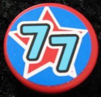 LEGO part Tile, Round 2 x 2 with Red Star and '77' Pattern (Sticker) - Set 9094 4150pb133