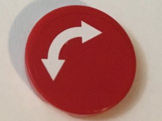 LEGO part Tile, Round 2 x 2 with White Curved Arrow Double on Red Background Pattern (Sticker) - Set 60022 (4150pb183)