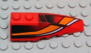 LEGO part Wedge 6 x 2 Right with White/Orange Curves and Black Fade Pattern (41747pb013)