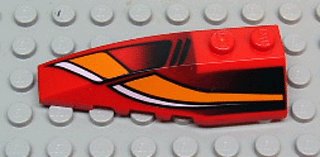 LEGO part Wedge 6 x 2 Left with White/Orange Curves and Black Fade Pattern (41748pb013)