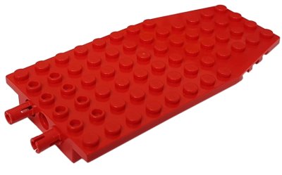 LEGO part Wedge, Plate 6 x 12 x 1 Cut Corners with 2 Fixed Rotatable Pins (42607c01)