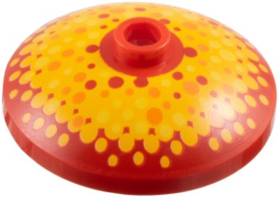 LEGO part Dish 3 x 3 Inverted (Radar) with Bright Light Orange, Bright Light Yellow, and Orange Dots Pattern (43898pb015)