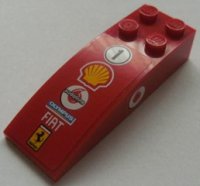 LEGO part Slope, Curved 6 x 2 with Number 1 in Circle, Shell, Vodafone, Olympus, Fiat, and Ferrari Logos on Top, Vodafone Logo on Both Sides Pattern (Stickers) - Sets 8672 / 8673 44126pb018