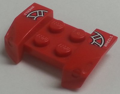 LEGO part Vehicle, Mudguard 2 x 4 with Headlights Overhang with White 'WHEELS' and Partial Wheels Pattern on Both Sides (Stickers) - Set 8655 (44674pb29)