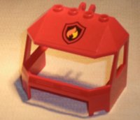LEGO part Windscreen 4 x 6 x 4 Cab with Hinge and 1 x 4 Bottom Cutout with Fire Logo Badge Pattern (Sticker) - Set 60010 45406pb006