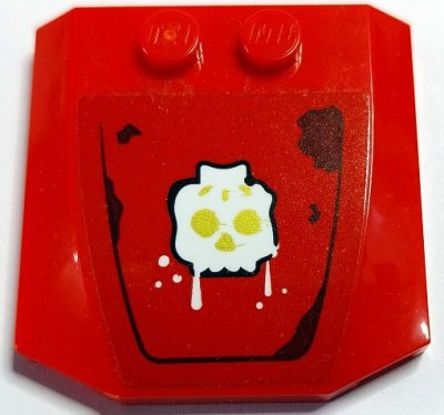 LEGO part Wedge 4 x 4 x 2/3 Triple Curved with White Skeleton Head with Gold Eyes and Nose and Dark Brown Rust Marks Pattern (Sticker) - Set 70436 (45677pb164)