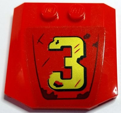 LEGO part Wedge 4 x 4 x 2/3 Triple Curved with Gold Number 3 and Dark Brown Rust Marks Pattern (Sticker) - Set 70436 (45677pb165)