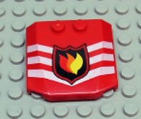 LEGO part Wedge 4 x 4 x 2/3 Triple Curved with Fire Logo Badge and 3 White Chevrons Pattern 45677px1