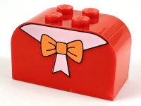 LEGO part Slope, Curved 4 x 2 x 2 Double with 4 Studs with Orange Bow Pattern 4744px10