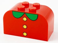 LEGO part Slope, Curved 4 x 2 x 2 Double with 4 Studs with 3 Yellow Buttons, Green Collar Pattern 4744px21