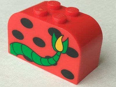 LEGO part Slope, Curved 4 x 2 x 2 Double with 4 Studs with Monster Spots and Tail Pattern (4744px24)