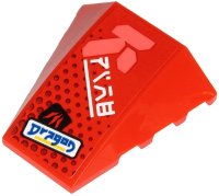 LEGO part Wedge 4 x 4 Triple Curved No Studs with Blue 'Dragon', White Ninjago Logogram 'FIRE' and Coral Symbol Pattern (Sticker) - Set 71707 47753pb095