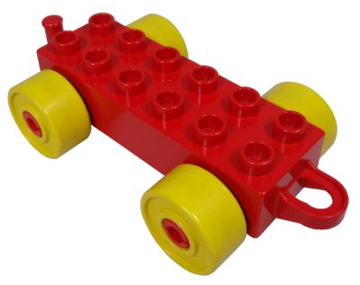 LEGO part Duplo Car Base 2 x 6 with Closed Hitch End and Yellow Wheels (4883c01)