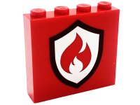 LEGO part Brick 1 x 4 x 3 with Black and Silver Fire Logo Badge Pattern 49311pb031