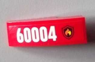 LEGO onderdeel Slope, Curved 3 x 1 with Black and Yellow Fire Logo Badge and '60004' Pattern Model Right Side (Sticker) - Set 60004 (50950pb057R)