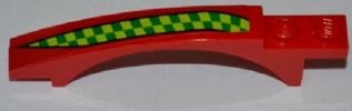 LEGO part Slope, Curved 8 x 1 x 1 2/3 with Arch and 2 Recessed Studs with Lime and Green Checkered Stripe Pattern Model Left Side (Sticker) - Set 7967 (50967pb004L)