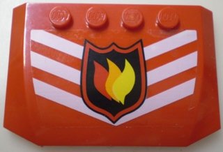 LEGO part Wedge 4 x 6 x 2/3 Triple Curved with Fire Logo Badge and 3 White Chevrons Pattern (Sticker) - Set 7239 (52031pb005)