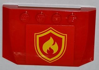 LEGO part Wedge 4 x 6 x 2/3 Triple Curved with Yellow and Red Fire Logo Badge Pattern (Sticker) - Set 4208 (52031pb053)