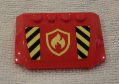 LEGO part Wedge 4 x 6 x 2/3 Triple Curved with Black and Yellow Danger Stripes and Fire Logo Badge Pattern (Sticker) - Set 60214 (52031pb146)