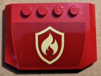 LEGO part Wedge 4 x 6 x 2/3 Triple Curved with Bright Light Yellow and Red Fire Logo Badge Pattern (Sticker) - Set 60231 52031pb164