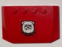 LEGO part Wedge 4 x 6 x 2/3 Triple Curved with White Bulldog with Spiked Collar on Red Background Pattern (Sticker) - Set 60246 52031pb187