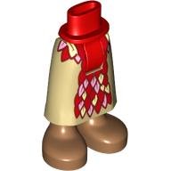 LEGO onderdeel Mini Doll Hips and Tan Skirt Long with Printed Red, Bright Pink, and Yellowish Green Feathers, Molded Medium Nougat Legs and Feet Pattern - Thick Hinge 59595c02pb01