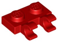 LEGO part Plate, Modified 1 x 2 with 2 Open O Clips (Horizontal Grip) 60470b