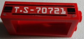 LEGO part Window 1 x 2 x 3 Flat Front with 'T.S-70721' and Two Nails Pattern Model Left Side (Sticker) - Set 70721 (60593pb001L)