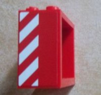 LEGO part Window 2 x 4 x 3 - Hollow Studs with Red and White Danger Stripes Pattern on Left Side (Sticker) - Set 60023 60598pb002L