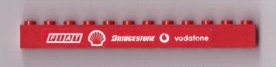 LEGO part Brick 1 x 12 with White 'FIAT', Shell Logo, 'BRIDGESTONE', Vodafone Logo and 'vodafone' on Red Background Pattern (Sticker) - Set 8654 (6112pb010)