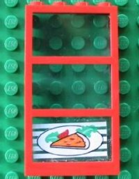 LEGO part Window 1 x 4 x 6 with 3 Panes with Fixed Trans-Light Blue Glass with Pizza Pointing Left Pattern (Sticker) - Set 4556 6160c03pb08