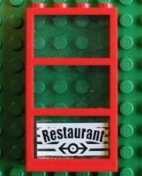 LEGO part Window 1 x 4 x 6 with 3 Panes with Fixed Trans-Light Blue Glass with Train Logo and Restaurant Pattern (Sticker) - Set 4556 6160c03pb10