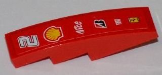 LEGO part Slope, Curved 4 x 1 with Number 2, Shell, Alice, Bridgestone, Fiat and Ferrari Logos Pattern (Sticker) - Set 8123 (61678pb023)